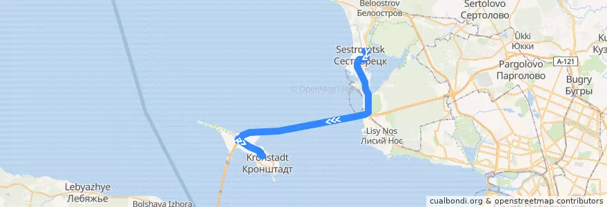 Mapa del recorrido Автобус № 215: Сестрорецк, Городская больница №40 => Кронштадт, Гражданская улица de la línea  en Sankt Petersburg.