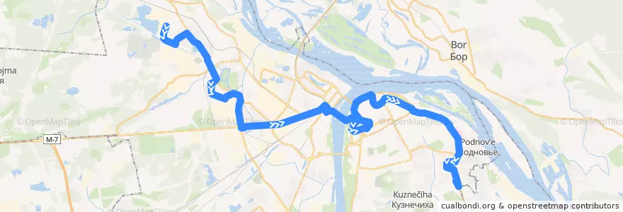 Mapa del recorrido Автобус 45: ЗКПД-4 => микрорайон Верхние Печёры de la línea  en Nizhny Novgorod.
