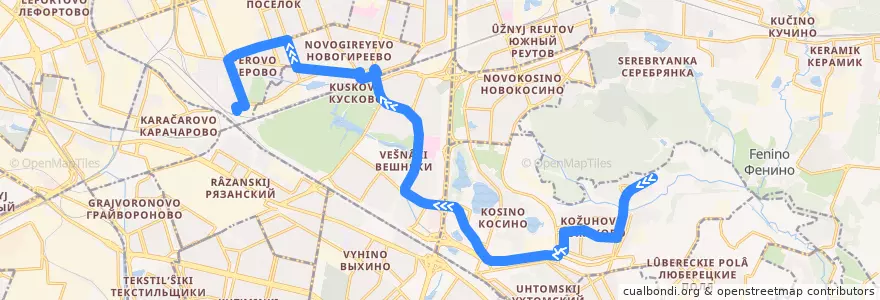 Mapa del recorrido Автобус 787: 9-й микрорайон Кожухова - Станция Перово de la línea  en Восточный административный округ.