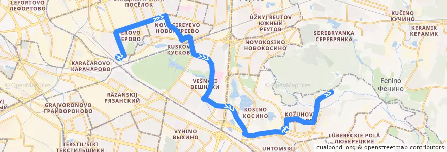 Mapa del recorrido Автобус 787: Станция Перово - 9-й микрорайон Кожухова de la línea  en Восточный административный округ.