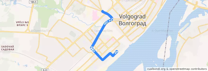 Mapa del recorrido Трамвай №7 Улица Ким — Жилгородок de la línea  en городской округ Волгоград.