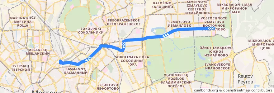 Mapa del recorrido Троллейбус 22: 16-я Парковая улица => Фабрика «Большевичка» — Комсомольская площадь de la línea  en Moskou.