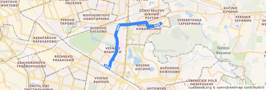 Mapa del recorrido Автобус 706: Метро "Выхино" - 4-й микрорайон Новокосина de la línea  en Östlicher Verwaltungsbezirk.