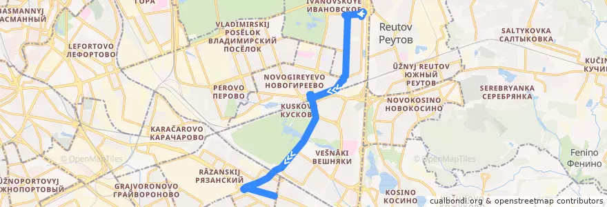 Mapa del recorrido Автобус №133к: Ивановское - Метро "Рязанский проспект" de la línea  en Москва.