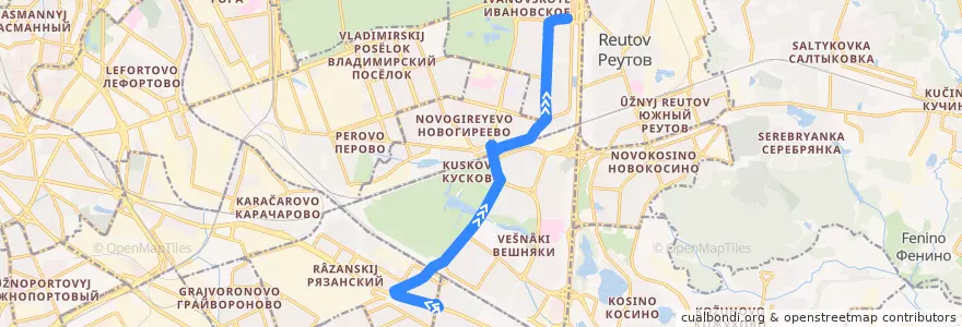 Mapa del recorrido Автобус №133к: Метро "Рязанский проспект" - Ивановское de la línea  en Moscou.