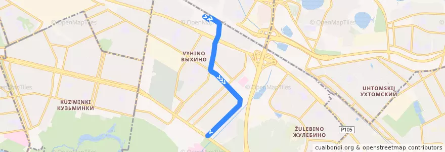 Mapa del recorrido Автобус 209: Метро "Выхино" => 138-й квартал Выхина de la línea  en Südöstlicher Verwaltungsbezirk.