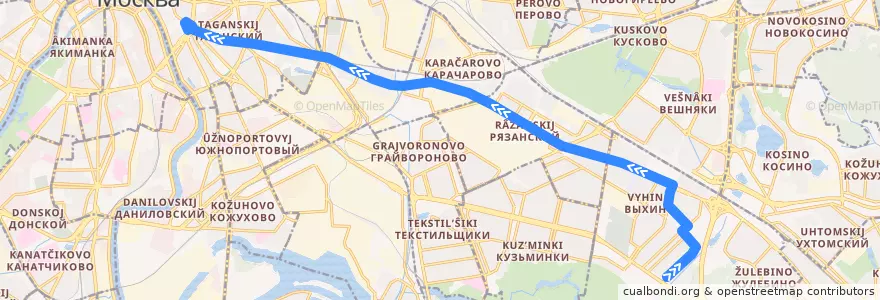 Mapa del recorrido Автобус т63: 138-й квартал Выхина => Метро «Таганская» de la línea  en Юго-Восточный административный округ.