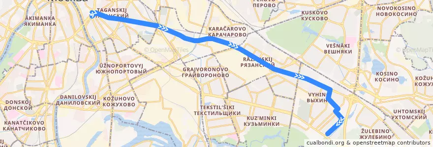 Mapa del recorrido Автобус т63: Метро «Таганская» => 138-й квартал Выхина de la línea  en Юго-Восточный административный округ.