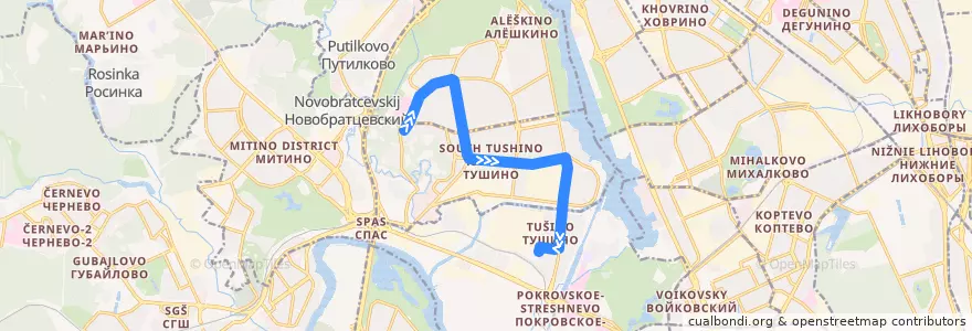 Mapa del recorrido Автобус №62: Братцево - Станция "Тушино" de la línea  en Nordwestlicher Verwaltungsbezirk.