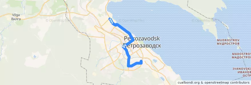 Mapa del recorrido Троллейбус 2: ДСК - ул. Лыжная de la línea  en Петрозаводский городской округ.