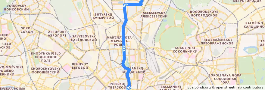 Mapa del recorrido Автобус т13: Трубная площадь => ВДНХ (южная) de la línea  en Moscow.