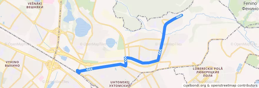 Mapa del recorrido Автобус 808: 9-й микрорайон Кожухова - Платформа Косино de la línea  en Kosino-Ukhtomsky District.