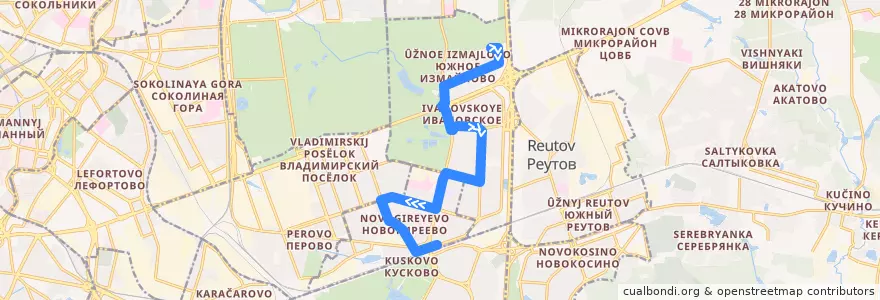Mapa del recorrido Автобус 776: Южное Измайлово => Платформа Новогиреево de la línea  en Восточный административный округ.