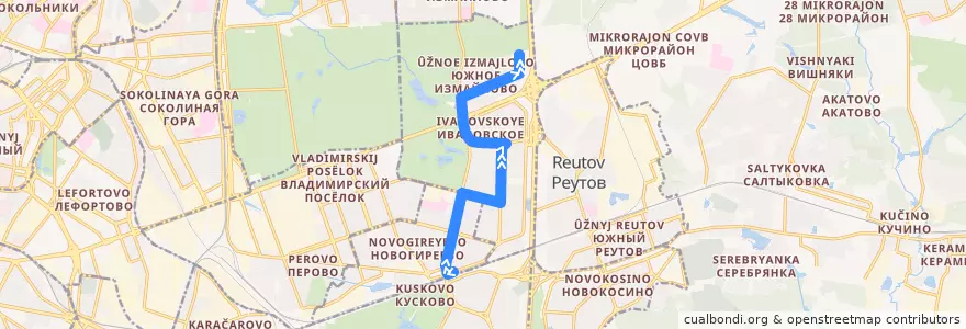 Mapa del recorrido Автобус 776: Платформа Новогиреево => Южное Измайлово de la línea  en район Ивановское.
