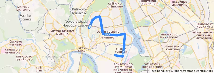 Mapa del recorrido Автобус №62: Станция МЦД "Тушинская" - Братцево de la línea  en Северо-Западный административный округ.