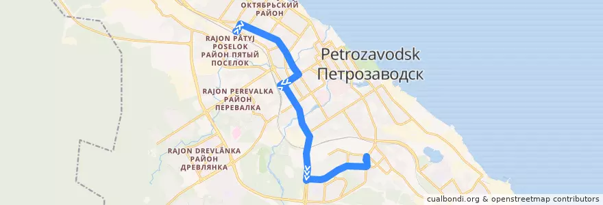 Mapa del recorrido Троллейбус 5: ст. Товарная – ул. Лыжная de la línea  en Петрозаводский городской округ.