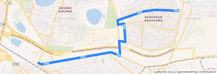 Mapa del recorrido Автобус №744: 4-й микрорайон Кожухова - 4-й микрорайон Кожухова - Платформа Косино de la línea  en район Косино-Ухтомский.