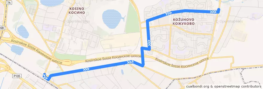 Mapa del recorrido Автобус №744: Платформа Косино - 4-й микрорайон Кожухова de la línea  en район Косино-Ухтомский.
