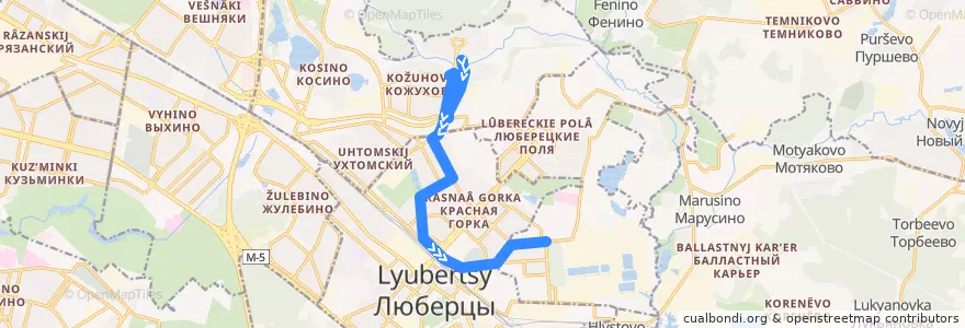 Mapa del recorrido Автобус №726: 2-й Красковский проезд - 4 м/р Кожухова - Некрасовка de la línea  en Центральный федеральный округ.