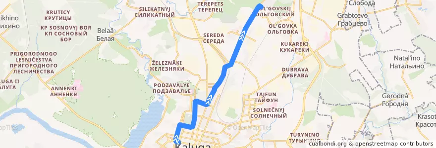 Mapa del recorrido Троллейбус №8: улица Кирова -> Ольговская улица de la línea  en городской округ Калуга.