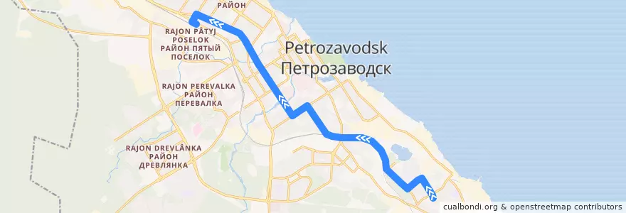 Mapa del recorrido Троллейбус 6: ул. Корабелов – ст. Товарная de la línea  en Петрозаводский городской округ.