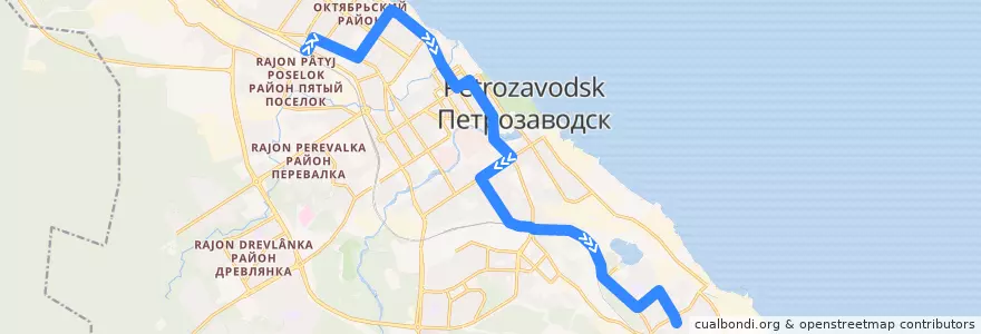 Mapa del recorrido Троллейбус 6: ст. Товарная – ул. Корабелов de la línea  en Петрозаводский городской округ.