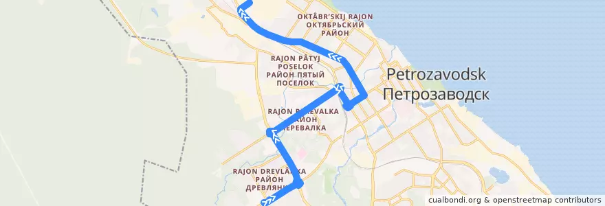 Mapa del recorrido Троллейбус 8: ул. Хейкконена – ул. Заводская de la línea  en Петрозаводский городской округ.