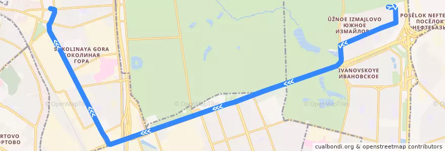 Mapa del recorrido Автобус 702: Южное Измайлово => Метро "Семёновская" de la línea  en Восточный административный округ.