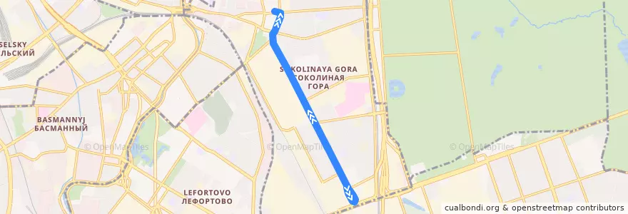 Mapa del recorrido Автобус 702к: Гаражная улица - Метро "Семёновская" de la línea  en район Соколиная Гора.