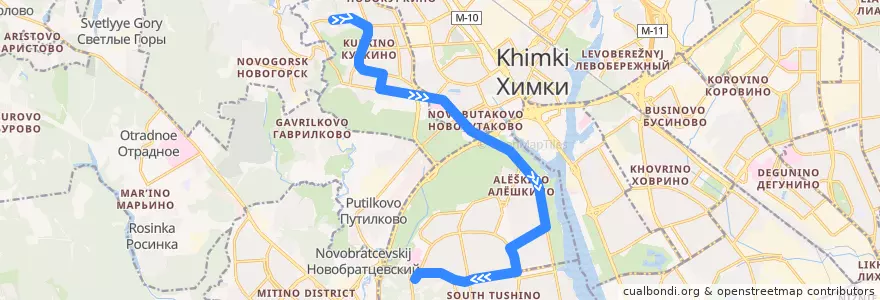 Mapa del recorrido Автобус №212: Юрово - Братцево de la línea  en Северо-Западный административный округ.