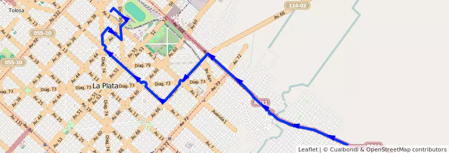 Mapa del recorrido 18 de la línea Este en Partido de La Plata.