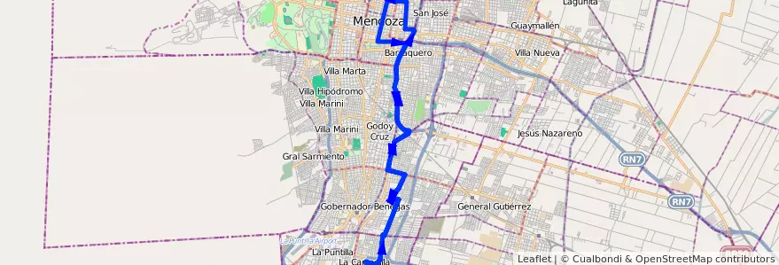 Mapa del recorrido 18 - RECORRIDO 18 EXPRESO - SIN CASA GOBIERNO de la línea G01 en Mendoza.