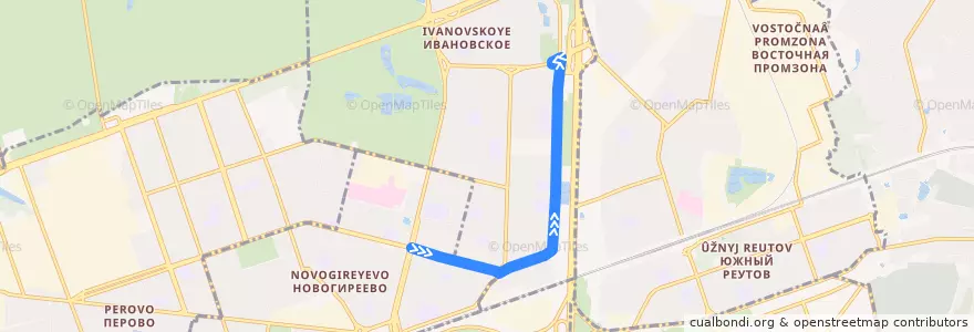 Mapa del recorrido Автобус №662: метро "Новогиреево" - Ивановское de la línea  en Eastern Administrative Okrug.