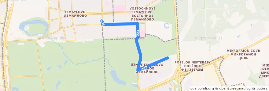 Mapa del recorrido Автобус 634: Метро «Первомайская» => Южное Измайлово de la línea  en Eastern Administrative Okrug.