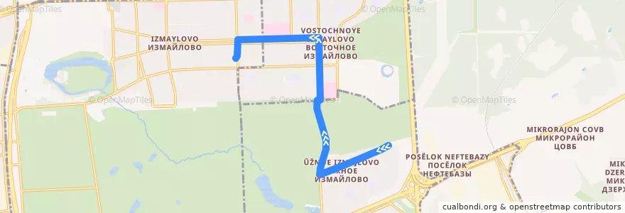 Mapa del recorrido Автобус 634: Южное Измайлово => Метро «Первомайская» de la línea  en Восточный административный округ.