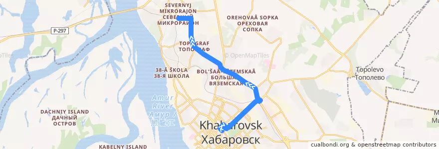 Mapa del recorrido Автобус 21: Площадь им. Ленина - Северный микрорайон de la línea  en 伯力市.