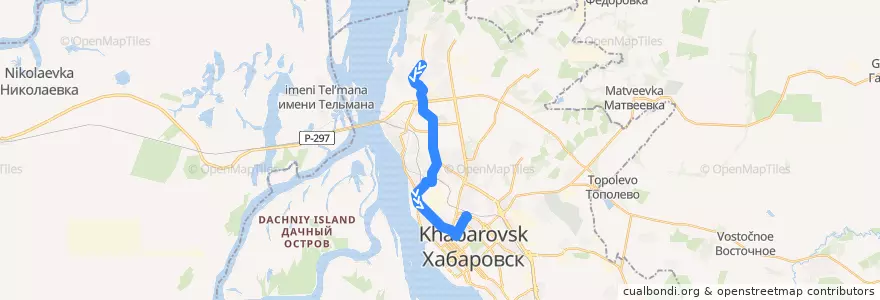 Mapa del recorrido Трамвай 5: посёлок Кирова — ЖД Вокзал de la línea  en Khabarovsk.