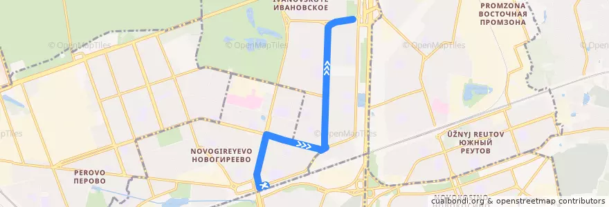 Mapa del recorrido Автобус №621: Платформа Новогиреево - Ивановское de la línea  en Восточный административный округ.