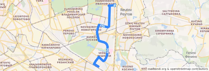 Mapa del recorrido Автобус №247: Ивановское - метро Выхино de la línea  en Östlicher Verwaltungsbezirk.
