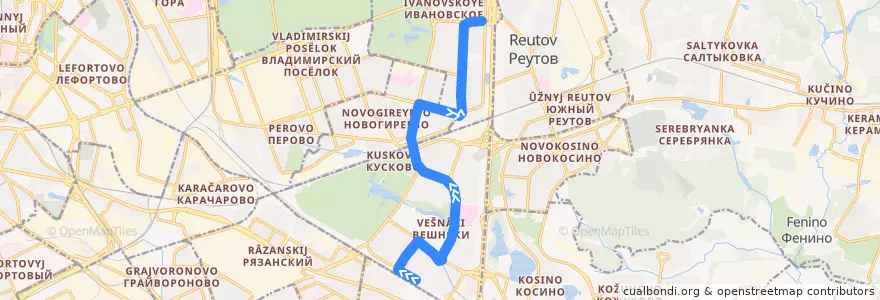 Mapa del recorrido Автобус №247: Метро "Выхино" - Ивановское de la línea  en Восточный административный округ.