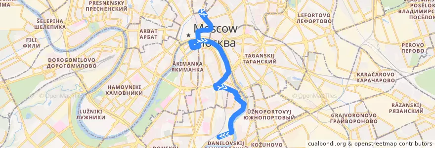 Mapa del recorrido Автобус 158: Лубянская площадь => 3-й Павелецкий проезд de la línea  en Moscou.