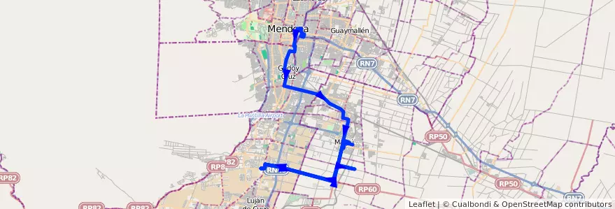 Mapa del recorrido 181 - Mendoza - Pedro Molina - Ciencias Ararias - Mendoza - Maipú - Superiora de ida de la línea G10 en Мендоса.
