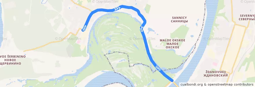 Mapa del recorrido Павлово => Тумботино de la línea  en Павловский район.