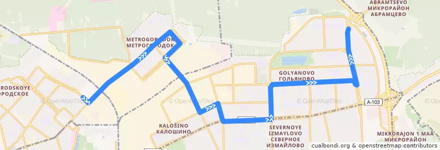Mapa del recorrido Автобус 3: Метро «Бульвар Рокоссовского» => Камчатская улица de la línea  en Östlicher Verwaltungsbezirk.