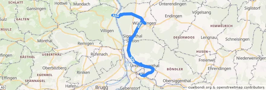 Mapa del recorrido Bus 357: Villigen, PSI West => Turgi de la línea  en Bezirk Baden.