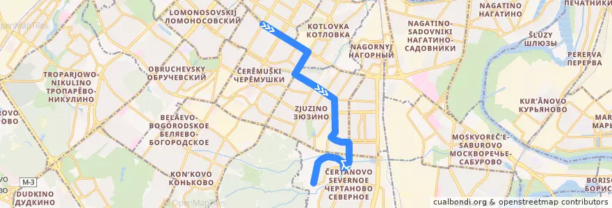 Mapa del recorrido Автобус 168: метро "Профсоюзная" - Северное Чертаново de la línea  en Moskou.