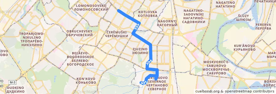 Mapa del recorrido Автобус 168: Северное Чертаново - метро "Профсоюзная" de la línea  en Москва.