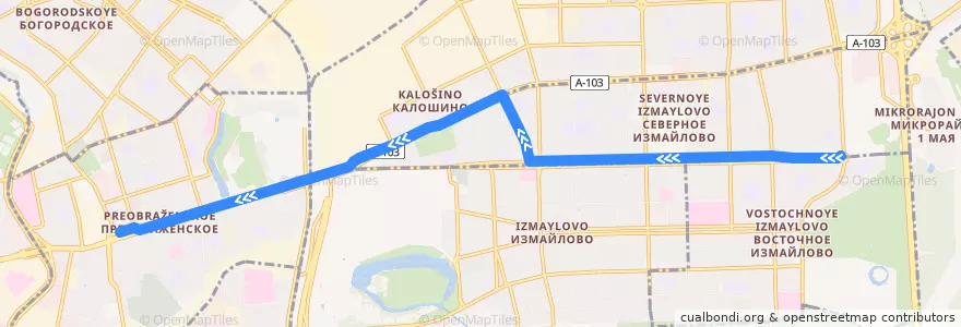 Mapa del recorrido Автобус 230: Площадь Соловецких Юнг => Метро «Преображенская площадь» de la línea  en Eastern Administrative Okrug.
