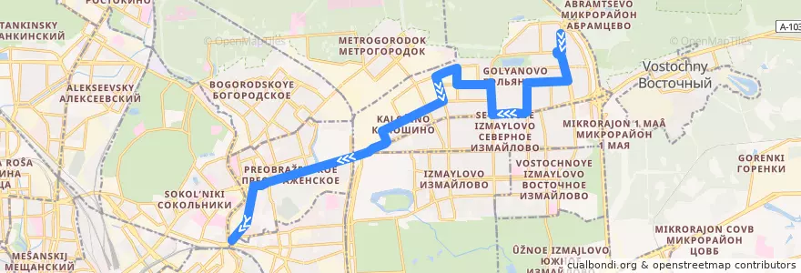 Mapa del recorrido Автобус 171: Камчатская улица => Электрозаводский мост de la línea  en Восточный административный округ.