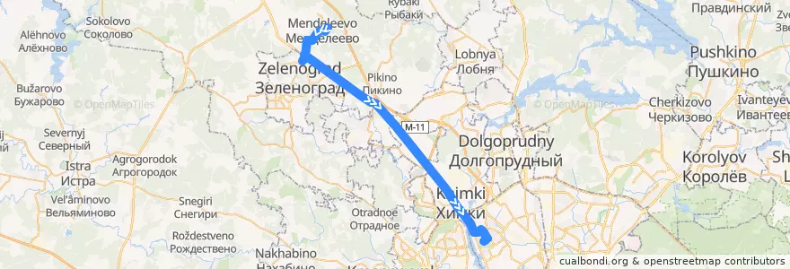 Mapa del recorrido Автобус №350 "Речной вокзал - Менделеево" de la línea  en Центральный федеральный округ.